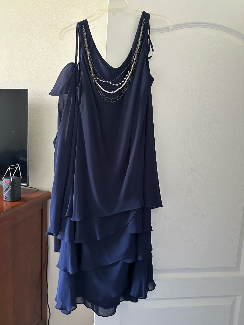 David’s Bridal Navy Blue Formal Dress 💙 Elegant Ruffle Bridesmaid Dress